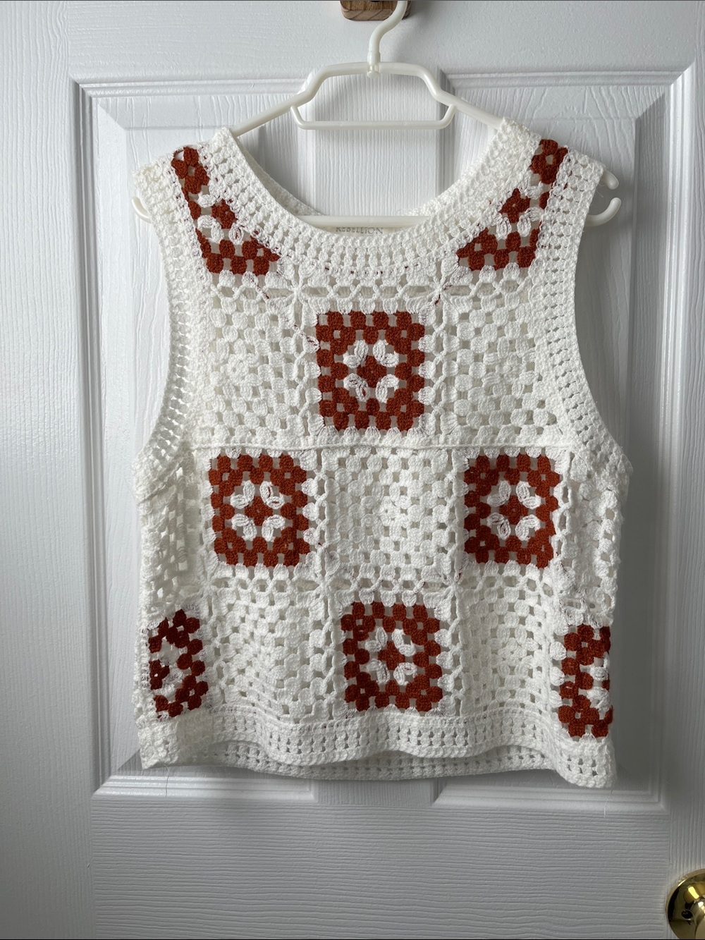 Rebellion Crochet Granny Square Tank Vest Sleeveless Top